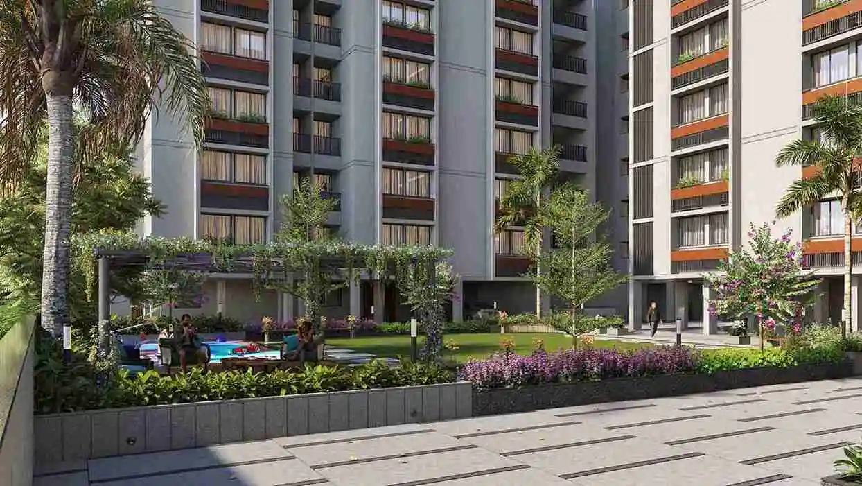 Residences facing the landscaped garden