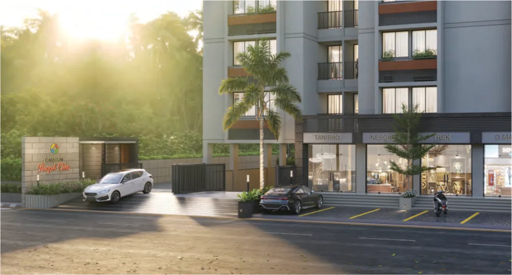 Project entrance and ground-floor commercial frontage