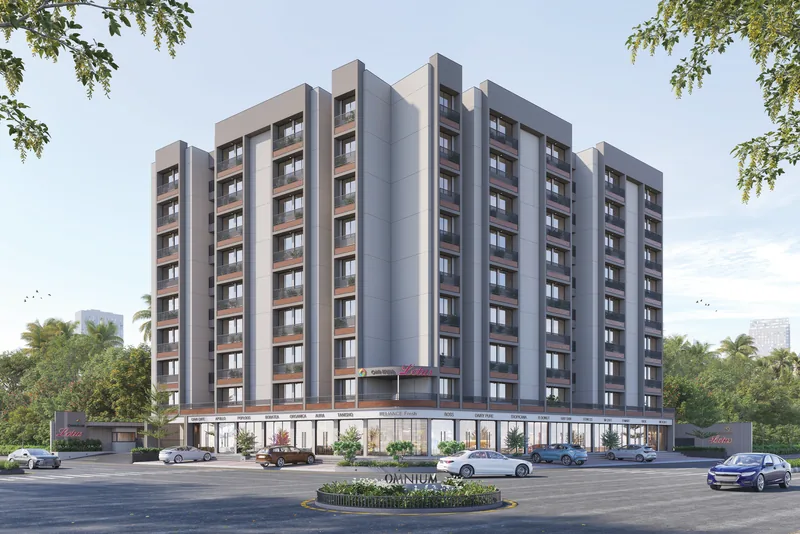OMNIUM Lotus: Perspective view with ground-floor shops