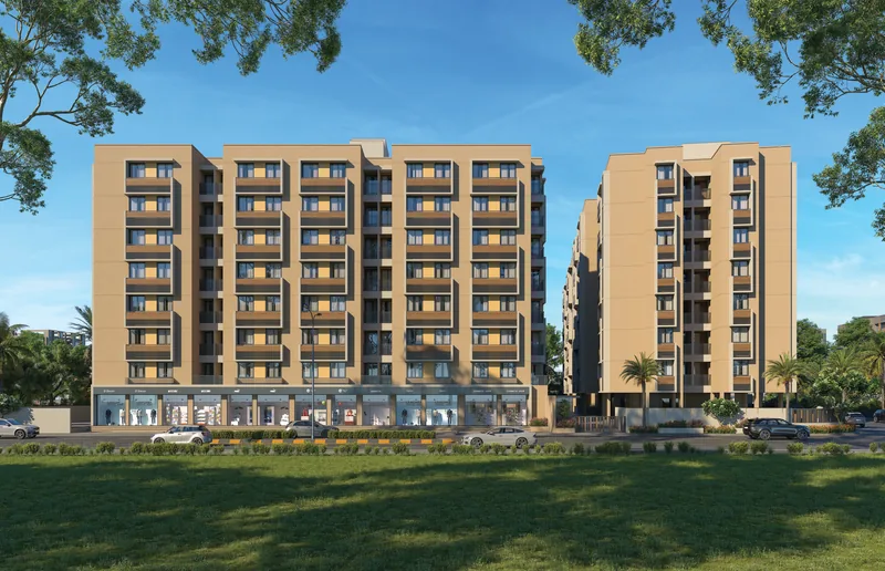 OMNIUM Royal View: Front elevation with ground-floor shops