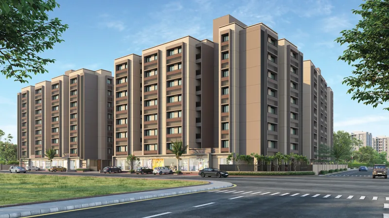 OMNIUM Royal: Corner perspective with ground-floor shops